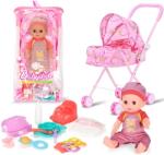 Sonne Păpușă-bebe care face pipi Sonne - Mabel, cu carucior roz si accesorii (sonne1013)