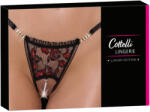 Cottelli Collection - luxus, rózsás gyöngyös tanga (fekete) (23222851111) - szexshop