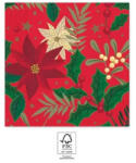  Karácsonyi Holly Poinsettia szalvéta 20 db-os 33x33 cm FSC (PNN95379) - oliviashop