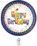Procos Multicolor Happy Birthday papírtányér 8 db-os 20 cm FSC (PNN93493)
