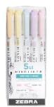 Zebra Zebra: Szövegkiemelő készlet, 1, 4/4 mm, kétvégű, ZEBRA "Mildliner Highlighter Gentle", 5 különböző szín (78705)