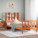 vidaXL barna tömör fenyőfa könyvespolcos ágy matrac nélkül 100 x 200cm (3321720)