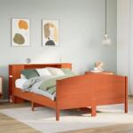vidaXL barna tömör fenyőfa könyvespolcos ágy matrac nélkül 140 x 190cm (3323073)