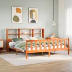 vidaXL barna tömör fenyőfa könyvespolcos ágy matrac nélkül 200 x 200cm (3321726)