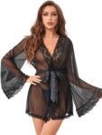 Sexy Elephant® Sexy Elephant Sexy Long Sleeve Black Mesh Sleepwear With Belt, M-L