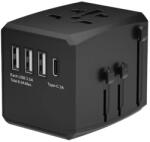 Techsuit Adaptor pentru Priza PD30W, 3 x USB, Type-C, EU, UK, AUS, US - Techsuit (HHT904) - Black (5949419191815)