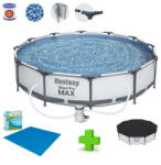 Bestway 56416 BAHAMA XL Superior Grey Steel Pro MAX szürke 366 x 76 cm fémvázas 6, 5 m3 kerti medence szett vízforgatóval, védőtakaróval és talajtakaróval (BWBAHAMAGREY-XL)