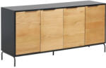 Kave Home Fekete lakkozott komód Kave Home Savoi 165 x 45 cm tölgy dekorral (LF-SAV004M01)