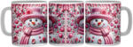  Rózsaszín Porcelán Hóember - 3D Mintás Bögre (758011)