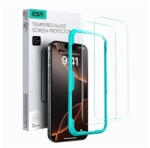 Apple iPhone 15 Plus / 16 Plus, Kijelzővédő fólia, ütésálló fólia (az íves részre NEM hajlik rá! ), Tempered Glass (edzett üveg), segéd kerettel, ESR, Clear, 2 db / csomag - tok-shop