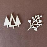  Natúr fa fenyők + fagyöngy ág. Fenyők mérete: 30x25 mm, fagyöngy ág mérete: 35x20 mm