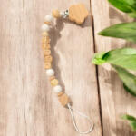  Neves cumilánc - fa és szilikon gyöngyökkel, natúr, fehér színben (1244)