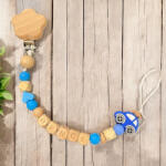  Neves cumilánc - fa és szilikon gyöngyökkel, kék színben, kék színű kisautóval (1334)