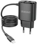 Dudao töltő 2x USB beépített 12W Lightning kábellel fekete (A2ProL fekete)