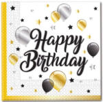 Procos Szalvéta Happy Birthday (Boldog születésnapot) fehér-arany 33x33cm 20db (338863)