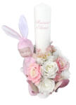 Eventissimi® Lumanare botez, 40 cm, fetita, Eventissimi, cu flori si somnoros, alb roz (LB-009)