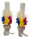 Eventissimi® Set lumanari traditional, fagure, pentru nunta sau botez cu aranjament frontal cu plante naturale uscate, 40 cm (Tricolor) (SET-042)