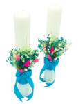Eventissimi® Set Lumanari pentru Nunta sau Botez, Personalizabile cu nume si data, Plante Uscate pe Frunza Fosilizata, Aranjament Frontal, Eventissimi, 40 cm, Multicolor (SET-012)