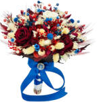 Eventissimi® Buchet personalizabil din flori naturale uscate si trandafiri din matase (Grena Ivory Albastru) (BF-160)