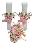 Eventissimi® Set buchet si lumanari din parafina cu trandafir criogenat si plante naturale uscate - Roz Multicolor (SET-034)
