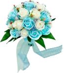 Eventissimi® Buchet mare personalizabil cu trandafiri, plante decorative si hortensii (Alb, Bleu) (BF-119)