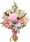 Eventissimi® Buchet mare personalizabil cu trandafiri naturali criogenati si flori naturale uscate si criogenate, (Roz Alb) (BF-176)