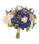 Eventissimi® Buchet mediu personalizabil cu trandafiri, orhidee, hortensie si verdeata (Albastru, Alb, Verde) (BF-025)