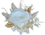 Eventissimi® Floare de piept personalizabila, Cocarda, Trandafir criogenat mare alb si Plante naturale uscate (CC-017)