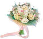 Eventissimi® Buchet de Flori Eventissimi - 17 Trandafiri si frunze fosilizate, Alb Crem (BF-042)