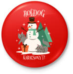 printfashion Karácsonyi Cica - Kitűző, hűtőmágnes - Piros (9556710)