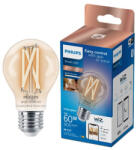 Philips Bec LED inteligent vintage, Led Smart Philips, filament transparent, Wi-Fi, Bluetooth, A60, E27, 7W (60W), 806 lm, temperatura lumina reglabila (2700-6500K), 8719514371989 (871951437198900)