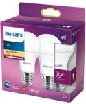 Philips Pachet 2 becuri LED Philips A60, EyeComfort, E27, 11W (75W), 1055 lm, lumina alba calda (2700K), clasa energetica F (871869977020400)