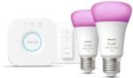 Philips Lighting Romania Pachet 2 becuri inteligente LED RGB Philips Hue ambianta alba/color, WiFi/Bluetooth , E27, 9W, 806 lm + Bridge si Variator, 8719514291379 (871951429137900)