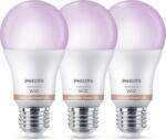 Philips Pachet 3 becuri LED RGB inteligente Philips Smart A60, Wi-Fi/Bluetooth, E27, 8.5W (60W), lumina alba si colorata (2200-6500K), 8720169204423 (872016920442300)