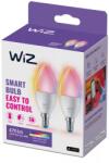 Philips Pachet 2 becuri LED inteligente Wiz Colour, 4.9W (40W), E14, 470 lm, Wi-fi, lumina alba si colorata, 8719514551275 (871951455127501)