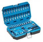 Global Electric & Lighting Srl Set de tubulare, biti si accesorii 1/4 otel CrV/CrMo, maner cu clichet 72 DNT 46 buc/set, Hogert (HT1R416) Trusa unelte