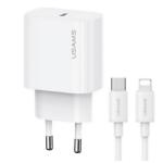 USAMS OYXLTZ02 20W Type-C fehér hálózati töltő + Lightning kábel (OYXLTZ02)