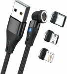 RealPower 439628 USB-A Apa - USB-C/Lightning/USB-B Apa 2.0 Adat és Töltő Kábel - 0.2 m, Fekete