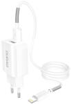 Dudao A2Eul 2X USB-A Hálózati Töltő + Lightning Kábel - 5V / 2.4A, Fehér