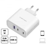 Cellect 2xUSB-C, 1xUSB-A hálózati töltő adapter gyorstöltő funkcióval 65W fehér (MTCB-PD65W-W) (MTCB-PD65W-W)