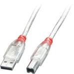 Lindy 41755 USB-A Apa - USB-B Apa Kábel - 5 m, Átlátszó