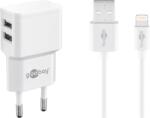 Goobay Hálózati 2XUSB Töltő 12W + USB - USB-C Kábel, Fehér (44987)