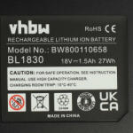VHBW Elektromos kéziszerszámgép akkumulátor Makita 194309-1, 194230-4, 194205-3, 194204-5 - 1500 mAh, 18 V, Li-Ion (800110658)