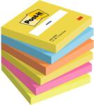 3M Öntapadó jegyzettömb, 76x76 mm, 6x100 lap, 3M POSTIT "Energetic", vegyes színek (7100183441/70007030664)