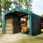 TOOLPORT Takarmánytároló sátor, 4x4m, PVC ponyva, sötét zöld, rögzítés kemény talajhoz Takarmánytároló sátor, Mobil istálló, Szénatároló sátor - (49909)