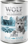 Wolf of Wilderness 6x400g Wolf of Wilderness Junior 6 x 400 g - Duo-Protein recept nedves kutyatáp - Blue River Junior - csirke & lazac