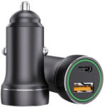  Jellico F4 autós töltő, 1x USB-C, 1x USB QC3.0, 20W + USB-C kábel fekete