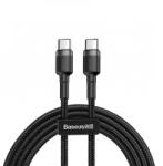 Baseus Cafule USB-C to USB-C adatkábel, töltőkábel, fekete (60W, 3A, fonott 2m, CATKLF-HG1)
