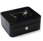 Office Art Pénzkazetta 20x16x9 cm Fekete Kulcsos 5 Rekeszes Érmetartó Tálcával (JLCX0004)