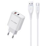 Awei PD81T-EU hálózati töltő USB+Type-C aljzat (22.5W, GaN, PD gyorstöltő + Type-C kábel) FEHÉR (PD81T-EU) - bluedigital